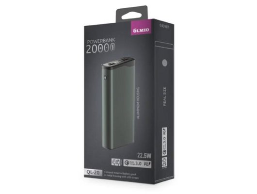 Внешний аккумулятор OLMIO QL-20, 20000mAh, gray